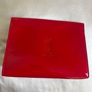YSL Yves Saint Laurent Cosmetic Makeup Bag Red Leather